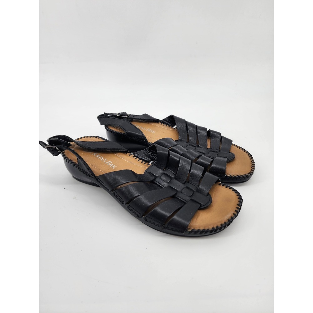 St Johns Bay Womens Black Leather Palm Fisherman Sandals 6.5M
